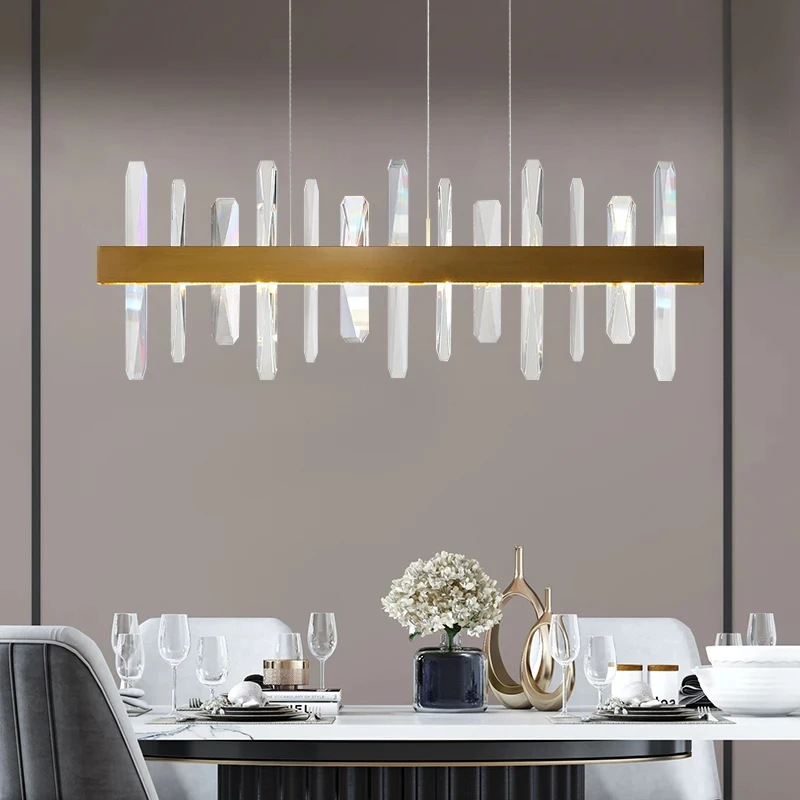 Luxury modern gloss crystal rectangular gold chandelier LED home decoration indoor lighting YX852TB