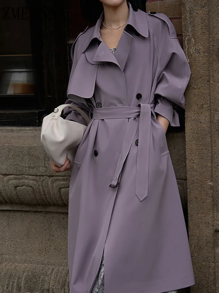 

ZMEENNA Women's Long Trench Coat Elegant Fall Jacket Chic Outerwear Double Breasted Belted Overcoat With Pockets ZM3715