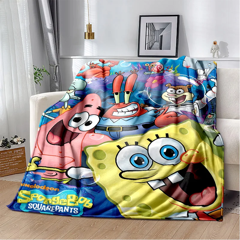 3D Cute S-SpongeBob Patrick Star Cartoon Gift Soft Plush Blanket,Flannel Throw Blanket for Living Room Bedroom Bed Sofa Kid