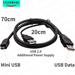 2 in 1 USB 2.0 Double A Type 2A Male to Mini 5 Pin Male Y Cable For 2.5