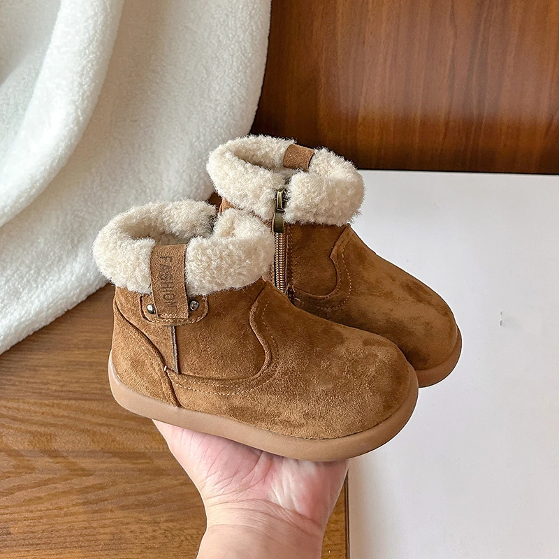 

Children's Snow Boots 2025 Winter New Girls' Thicken Plush Casual Cotton Shoes Lightweight Comfortable Warm Boys' Short Boots