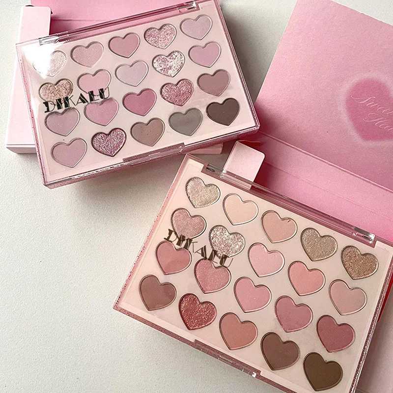 Sweet Pink 20 Color Heart Shaped Eyeshadow Plate Pearl Glitter Purple Eyeshadow Pink Blusher Naturally Brightens Korean Makeup