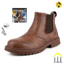 Sapatos impermeáveis para homens, Chelsea Steel Head, botas de couro, calçado masculino, construção indestrutível, botas de segurança