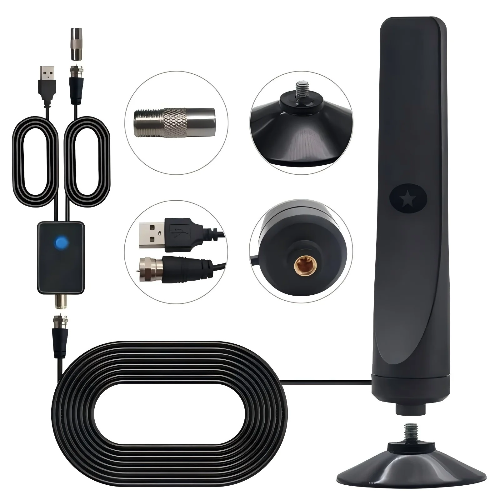 Digital TV antenna receiver for indoor and outdoor use, enhances digital terrestrial wave HDTV TV signal, supports multiple international standards view 4