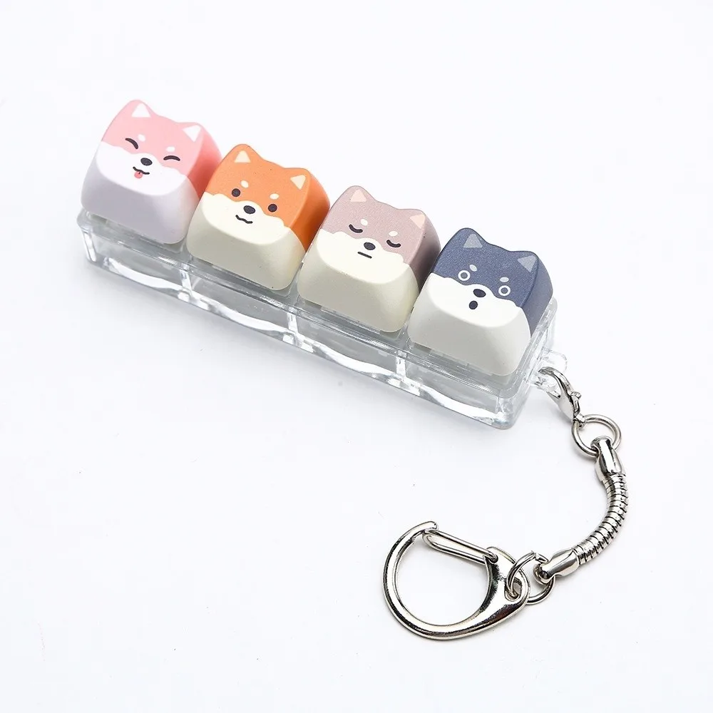 Portable Shiba Inu Fidget Pendant Small Size Cute 4-Key Clicker Keychain Dog Shape Funny Mechanical Switch Keyboard Office