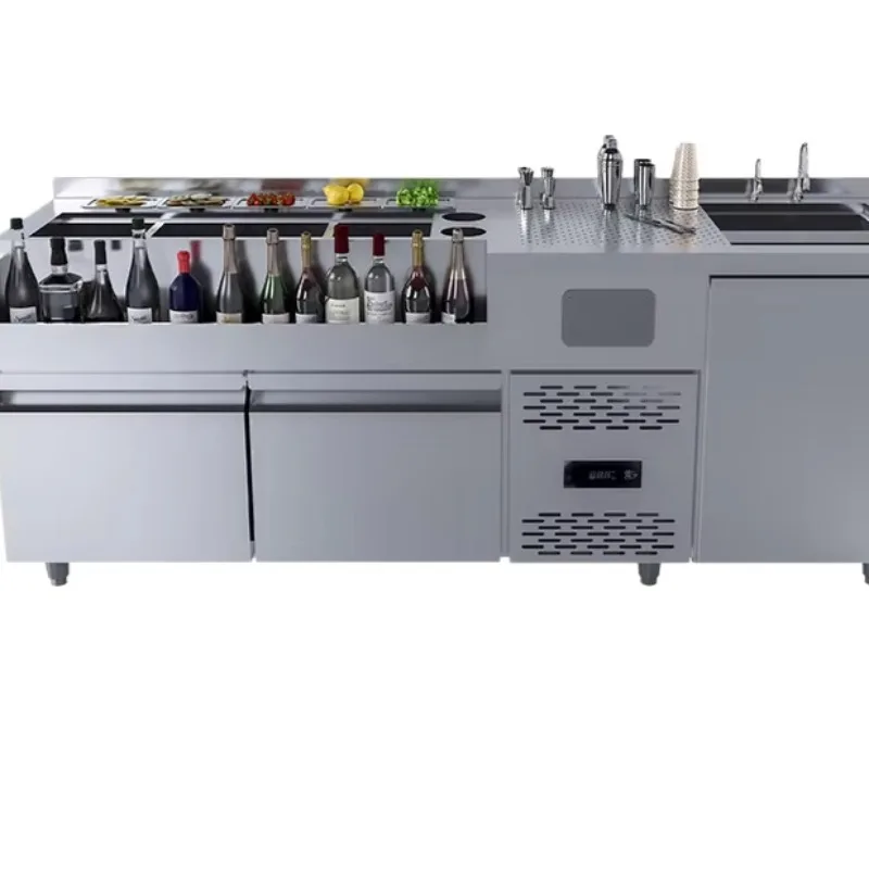 OME Luxury Commercial Mixer Integrated Stainless Steel Cocktail Bar with Cooling Function for Bars, Restaurants and Event Venues