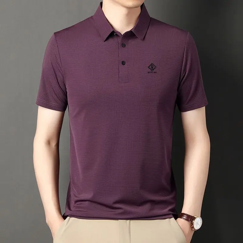 Ice Silk Men's T-shirt Short-sleeved Men's POLO Shirt Men's Solid Color Business Top Dad Middle-aged