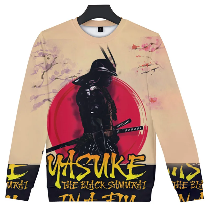 Yasuke เสื้อสเวตเตอร์ลายกราฟิกสำหรับผู้ชาย, เสื้อวอร์มแฟชั่นสไตล์สตรีทแวร์เสื้อสวมหัว Y2k แขนยาวสำหรับเด็กผู้ชาย