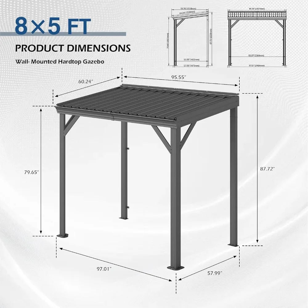Lean to Hardtop Gazebo Wall Mounted Patio Gazebo Pergola