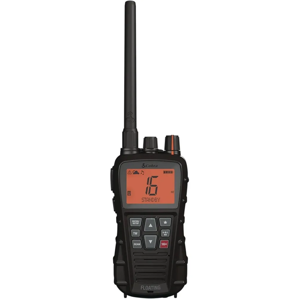 6-Watt VHF Marine Radio - Floats, Long Range, NOAA Alerts, Waterproof, USB-C, LCD Screen, Belt Clip