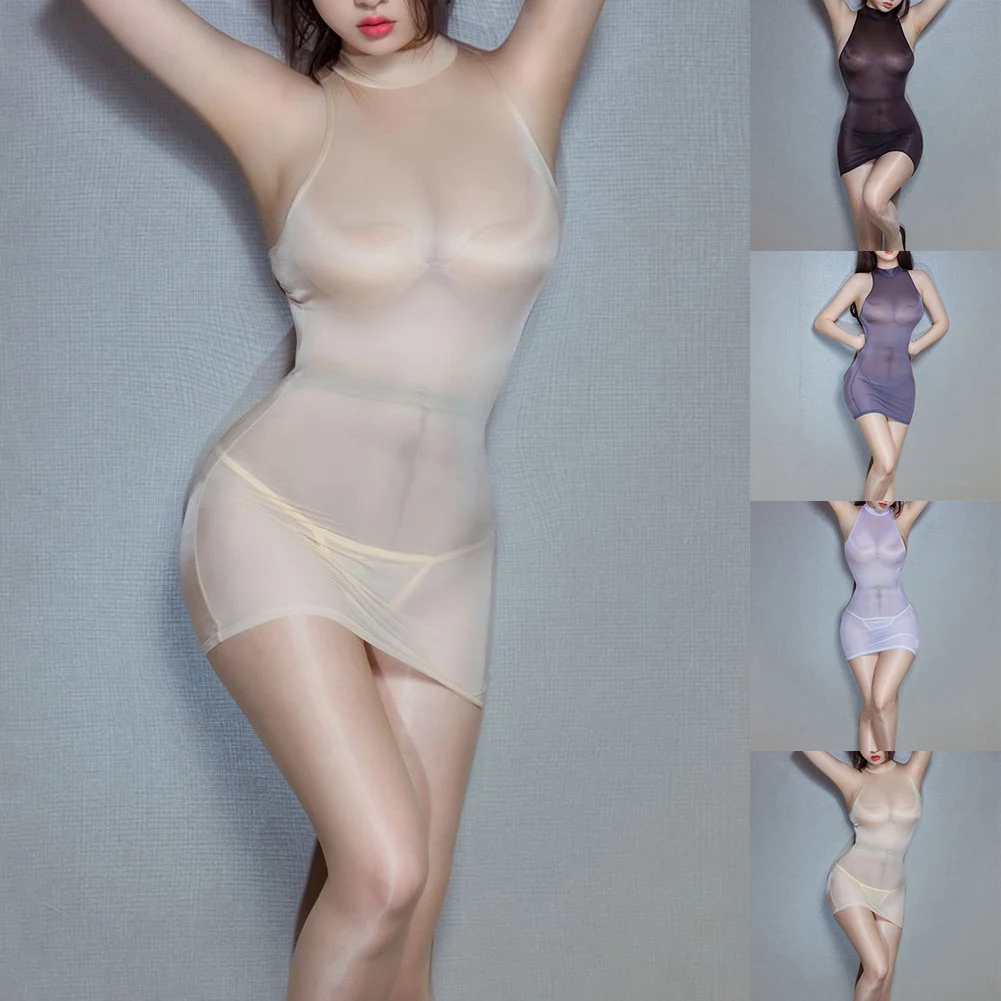 ชุดสตรี 40-60 กก.โปร่งใสสะโพกครอบคลุมความยืดหยุ่นปานกลางไนลอนมันชุดดินสอเคลือบเงาสีทึบแน่น