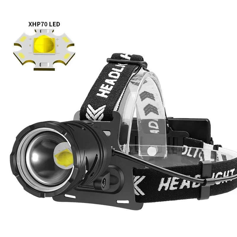 New 30W LED Strong Light Long Range Headlight XHP 70USB Charging High brightness Zoom Adjustable Headlight