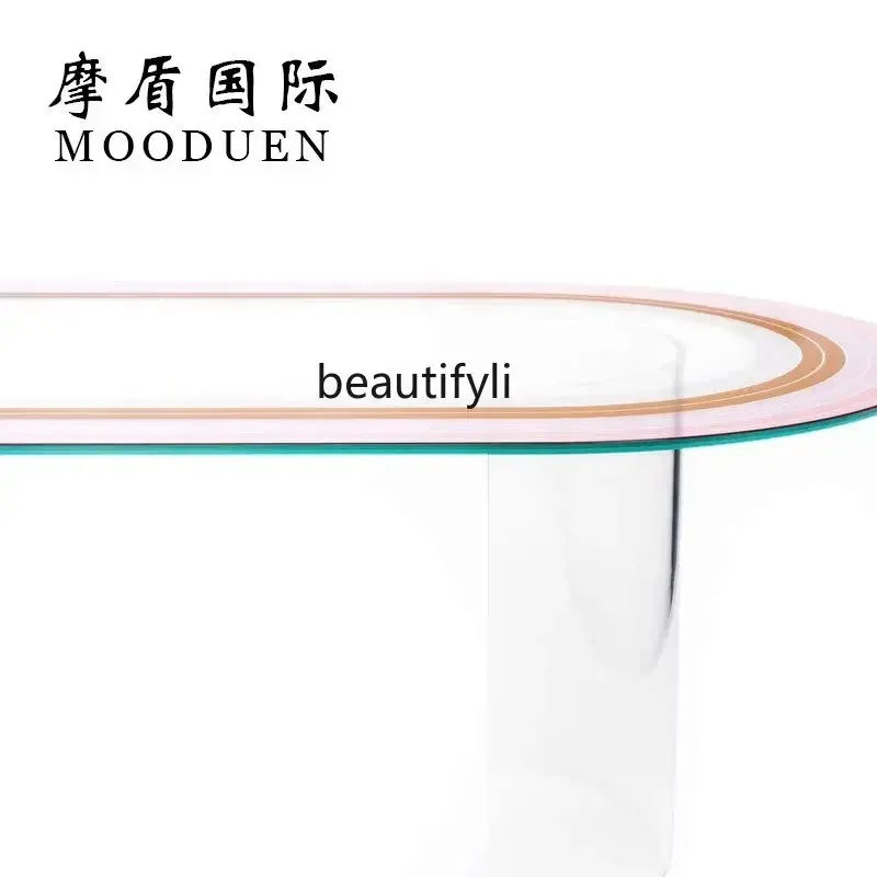 178Design Sense Painted Oval Table Minimalist Modern Tempered Glass Dining Table Acrylic2936