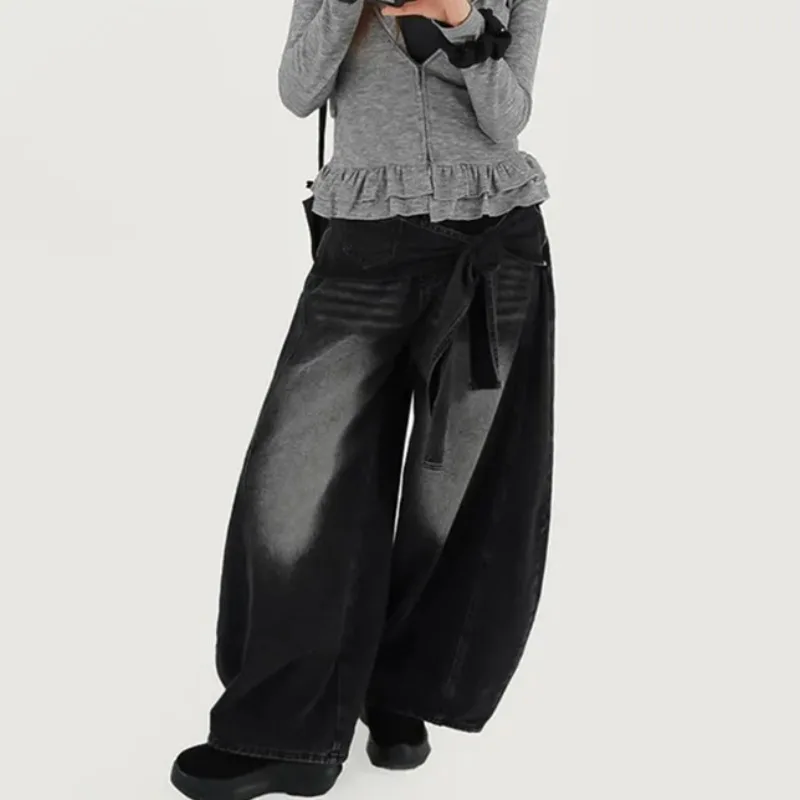 Jean en Denim à jambes larges pour femmes, taille haute, léger, asiatique, rétro, Vintage, sensation Chic, Design, pantalon de loisirs polyvalent