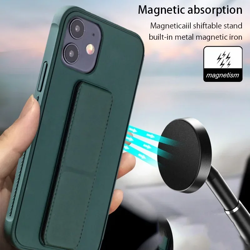 حافظة حامل حزام المعصم لهاتف آيفون 16 15 14 13 12 11 Pro XS Max X XR SE 2020 6 7 8 Plus لون معدني بدون إطار خلفي من البلاستيك الصلب