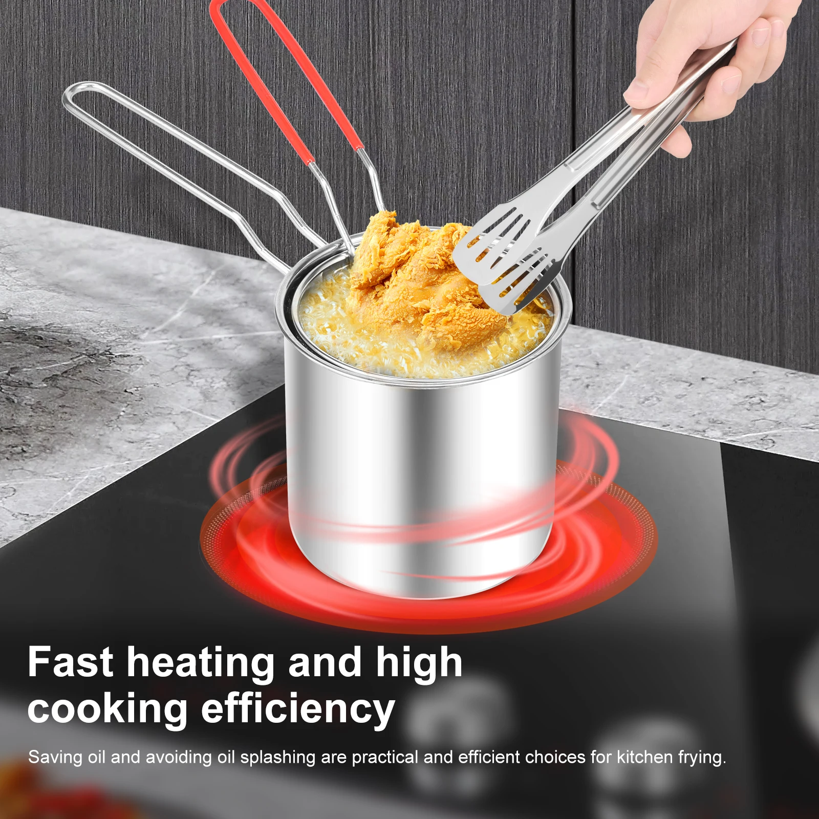 Deep Fryer Pot with Strainer Basket Stainless Steel Oil Fry Pot Oil Filter Container for French Fries Chicken Wings Fish Shrimp
