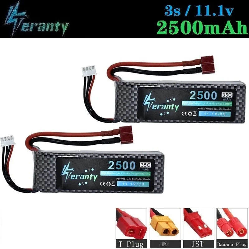 Batería LiPo 3S para cuadricóptero teledirigido, 11,1 v, 2500mAh, 35C, 11,1 v, recargable, para coche, robot, barco, juguete, 10 piezas