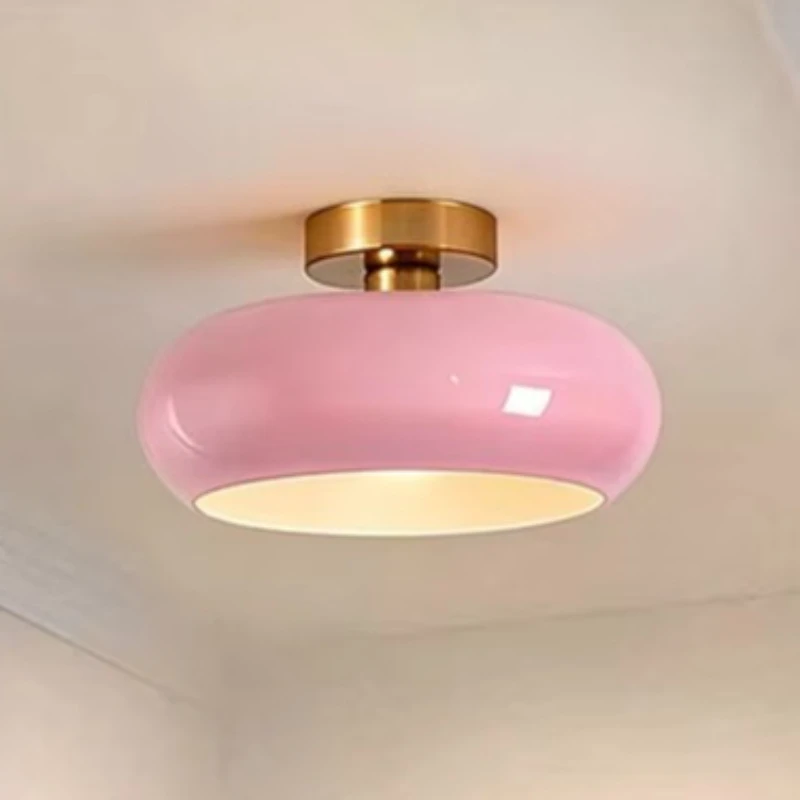 Mid Century Ceiling Light Milk Glass Shade Gold Modern Flush Mount Lamp for Hallway Dining Room Kitchen Fixture