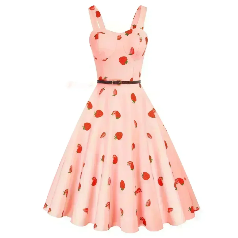 Bp 1950s sem mangas vintage vestidos de balanço com cinto floral querida pescoço queimado vestido linha a cintura alta 50s vestidos rockabilly