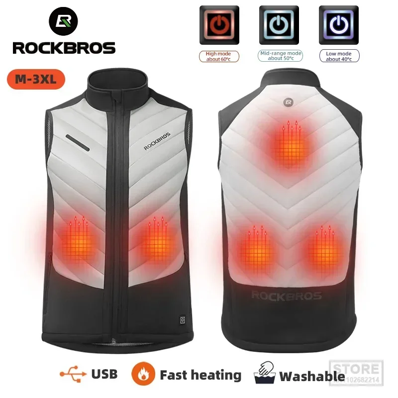 

ROCKBROS Heated Vest 5 Places USB Jacket Thermal Clothing Hunting Infrared Heating Washable Men Winter Warm