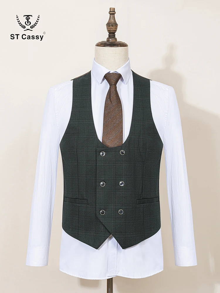 ST Cassy High Quality Green suit Formal Business Office Men's Suits Slim fit casual suit（jacket+Vest+Pants）