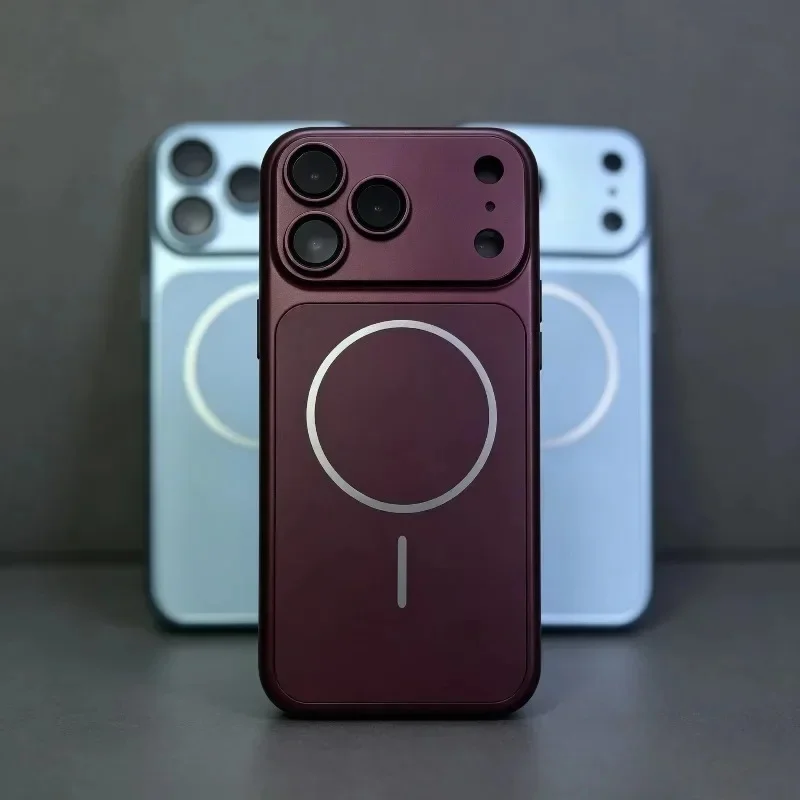 Original Metal Color Magnetic Charge Case For iPhone 18 Pro Max 17 16 15 14 13 5G For Magsafe Large Window Plating PC Hard Cover