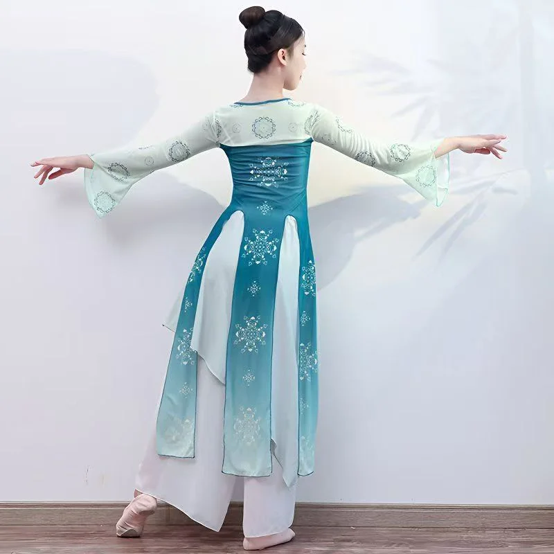 Klasyczny kostium taneczny dla kobiet dynastii Han Tang w stylu chińskim strój sceniczny pokaz występów elegancka długa sukienka do ćwiczeń z siateczki
