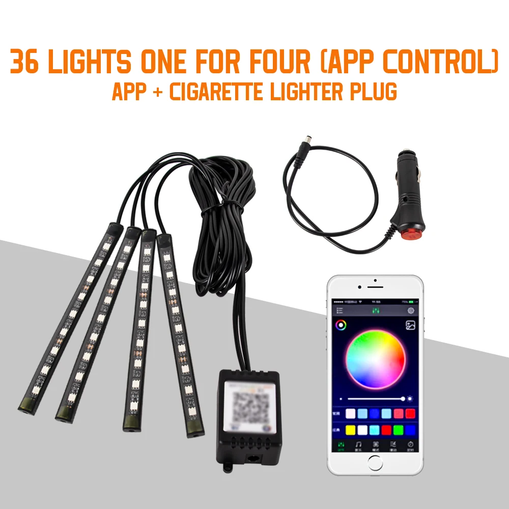 Neon 36 48 72 LED Auto-interieur Omgevingsvoetlicht Draadloze afstandsbediening Muziek APP Controle Auto RGB Sfeer Decoratieve lamp
