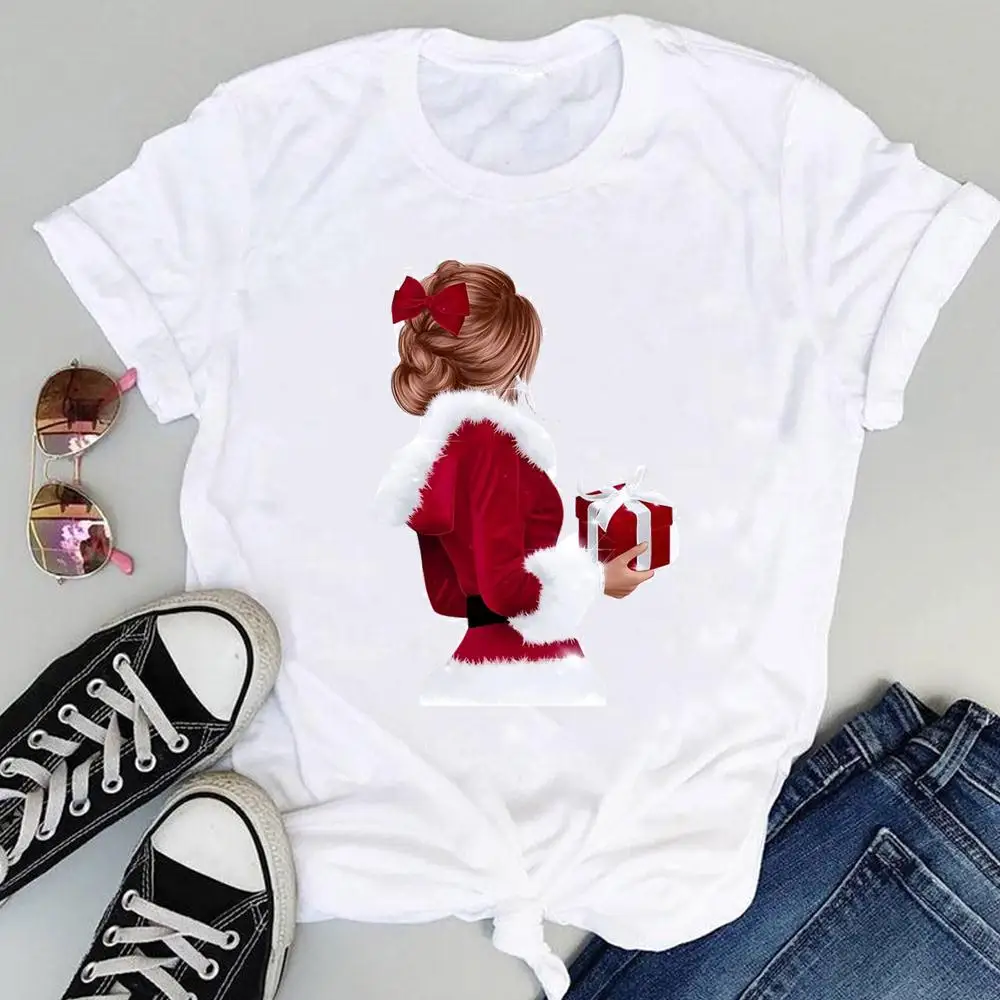 CLOOCL Weihnachtsgrüße T-Shirts Weihnachtsbaum Vogel Beeren Aufkleber Bedruckte T-Shirts Weihnachtsthema Damen Shirts Freizeitkleidung