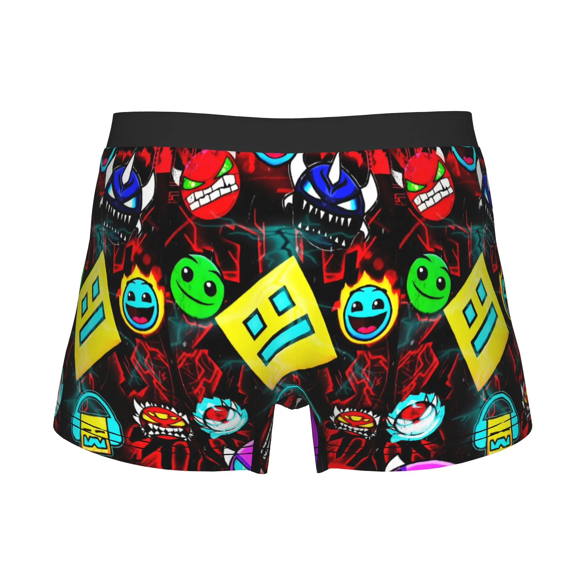 Male Fashion Red Geometry Dash Underwear Dark Demon Boxer Briefs Stretch Shorts Panties Underpants