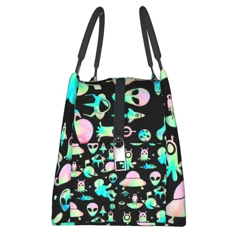 Pastel Space Alien Insulated Lunch Bags for Women Waterproof Sci Fi UFO Thermal Cooler Lunch Tote Office Picnic Travel