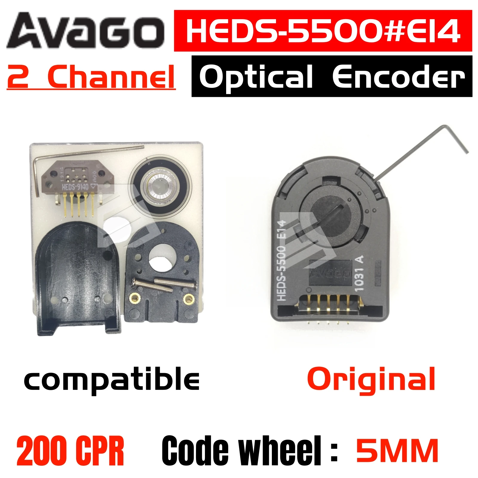 

Original HEDS-5500#E14 HEDS-5500 200CPR 2Channel AB Phase Metal Code wheel Inner Diameter 5MM Or Compatible Alternative products
