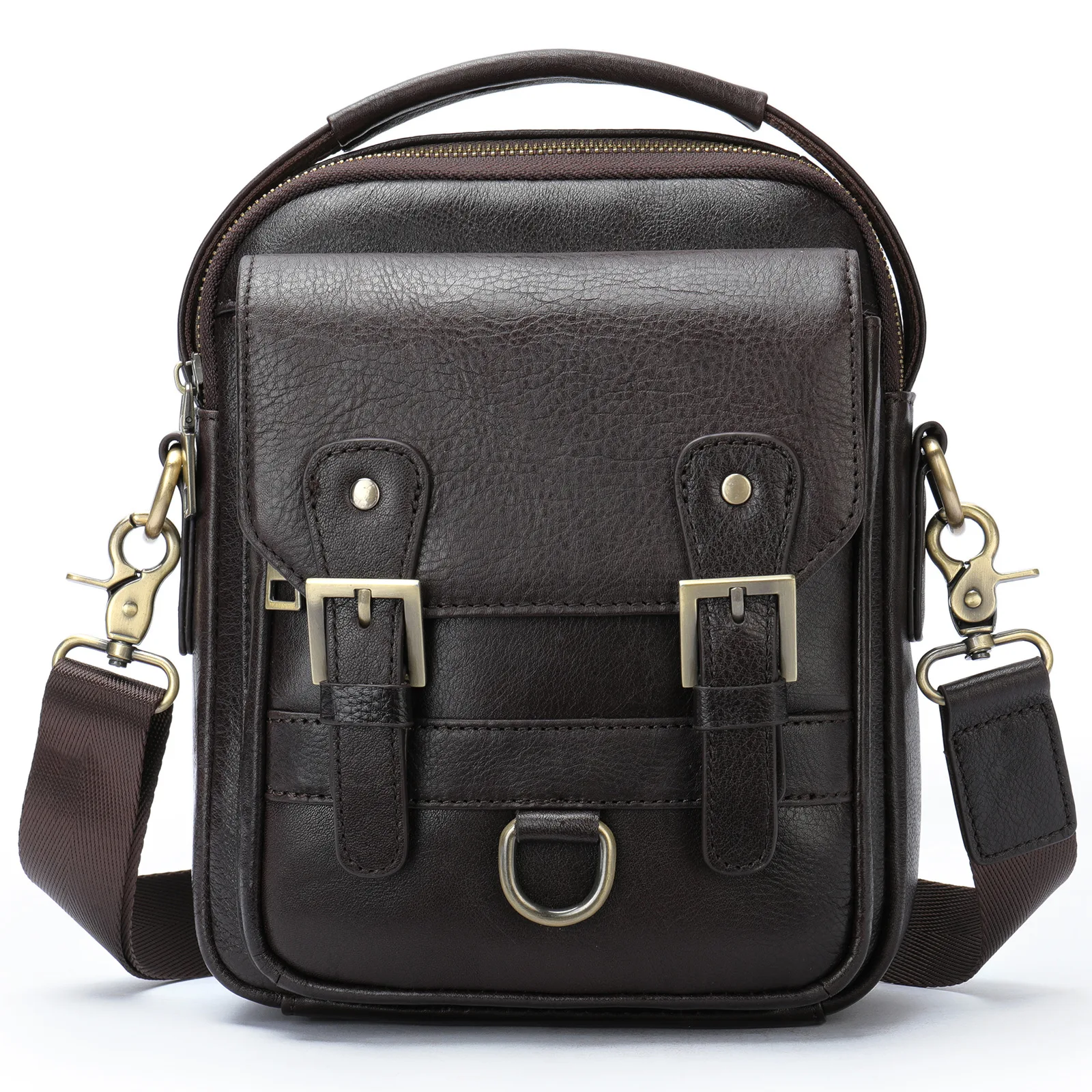 New Top Grain Cowhide Men Messenger Bag Genuine Leather Techwear Vertical Crossbody Commuter Shoulder Bag Large Capacity