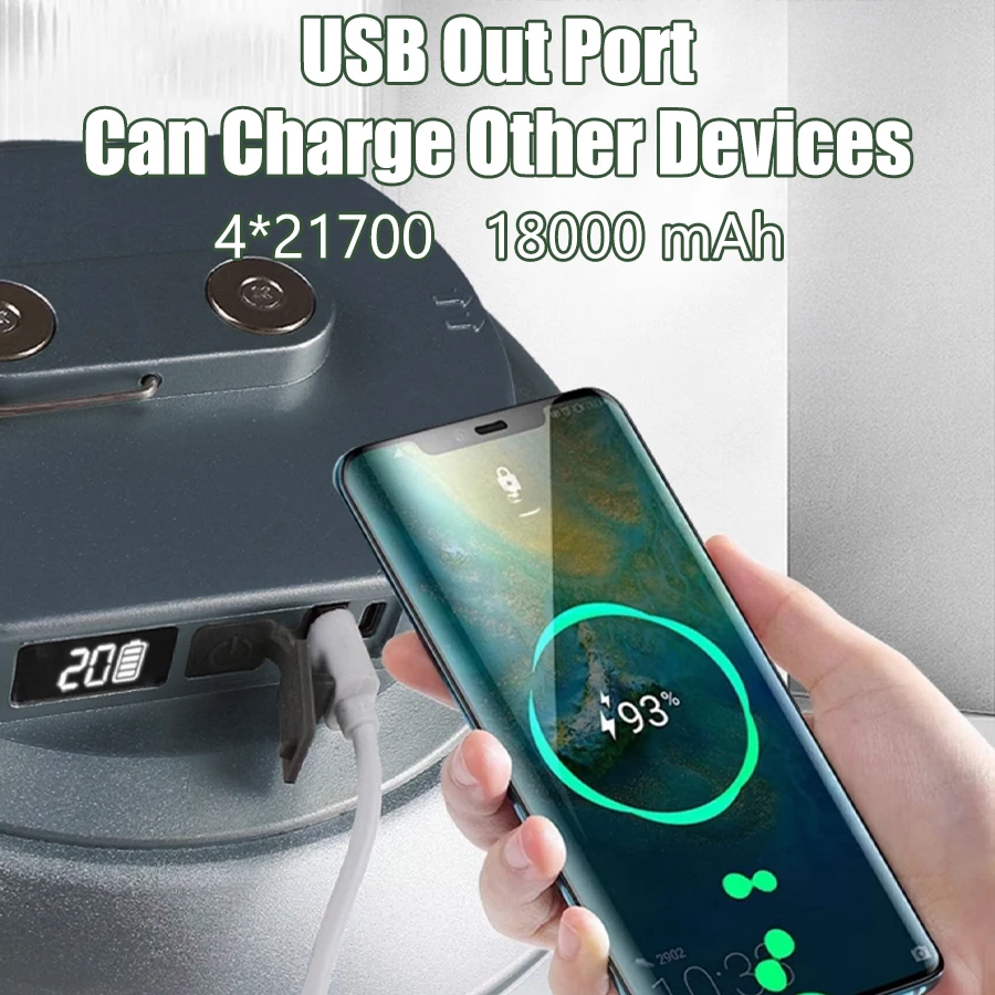 18000 MAH LED Camping Lamp Rechargeable High-power Dual-mode Strong Light Emergency Light Portable Waterproof Hanging Tent Torch