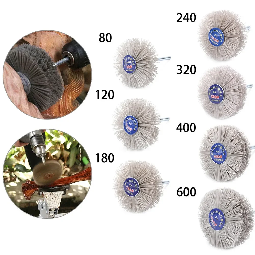 80#-600# Ścierna nylonowa szczotka tarczowa stolarka szczotka do polerowania mebli trzpień 6mm średnica 80MM szlifierka głowicowa narzędzie ścierne