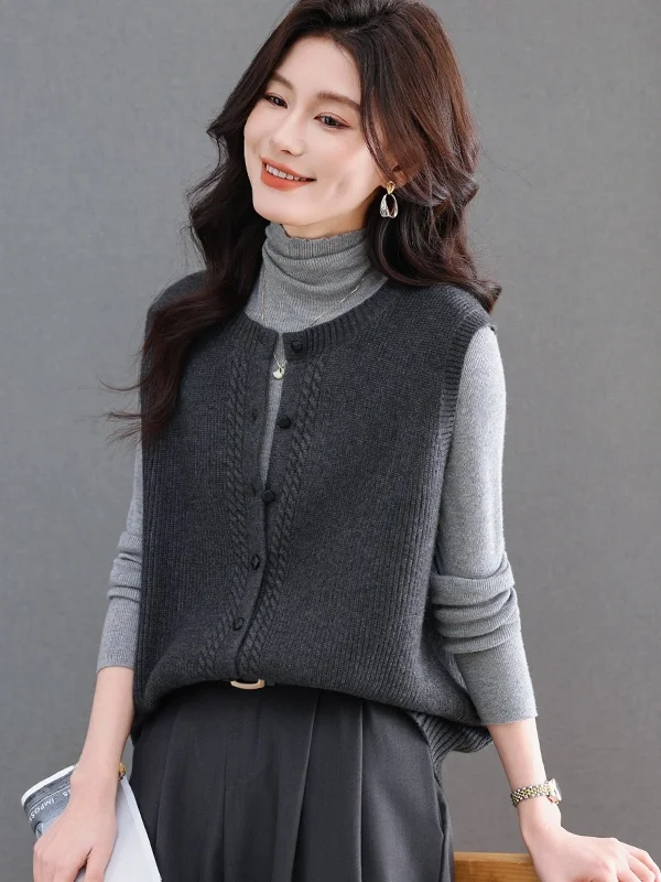 

Весенне-осенний женский шерстяной кардиган с круглым вырезом и одной пуговицей, повседневный вязаный жакет для мам, коллекция 2026 года