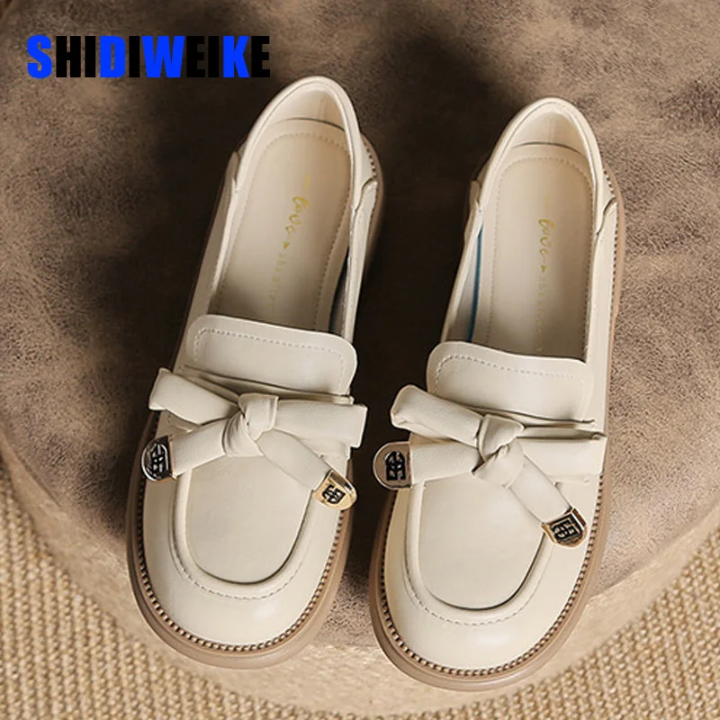 

SDWK Flats Platform Loafers Women Leather Bowknot loafers Leather Shoes Women Spring Summer New Round Toe Comfort Casual Shoes