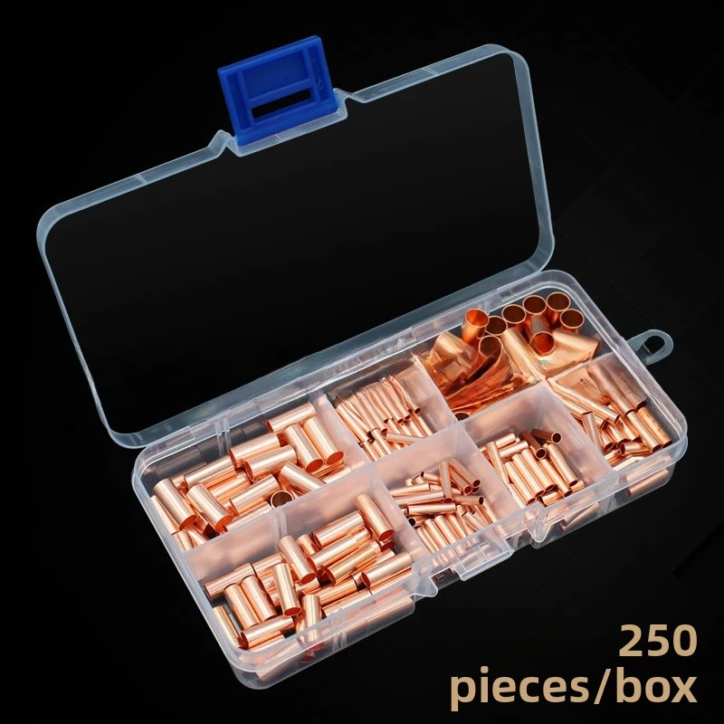 Pure Copper Connection Tubes Set, 250PCS Small Diameter Tubing 1/2/3/4/5/6mm For DIY Electrical And Craft Projects