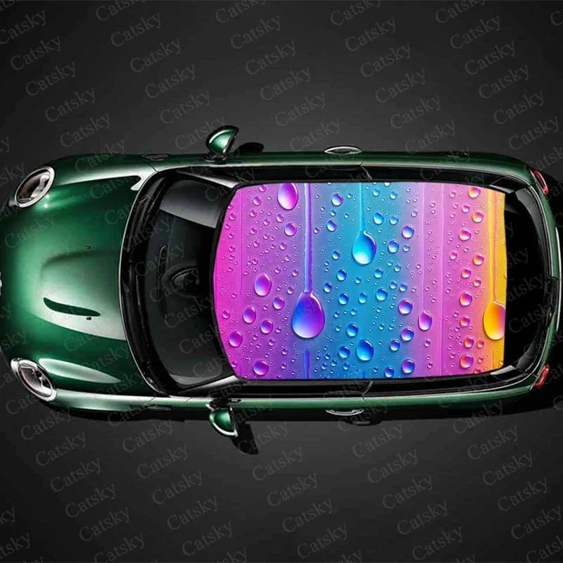 Colorful Water Drops Car Roof Sticker Wrap Racing SUV Accessories Packaging Painted PVC Custom Car Graphic Decal