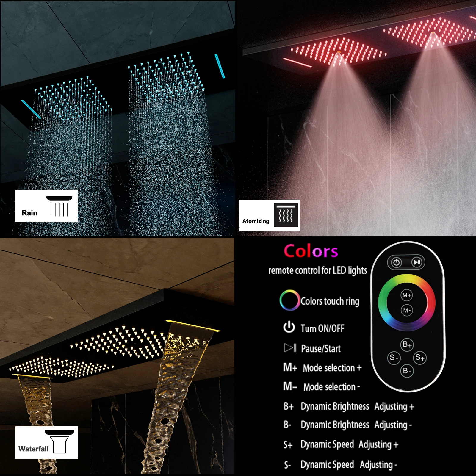 スマート天井取り付け型36×12インチ音楽LEDシャワーヘッ - Shower Head Rain のレビューと価格