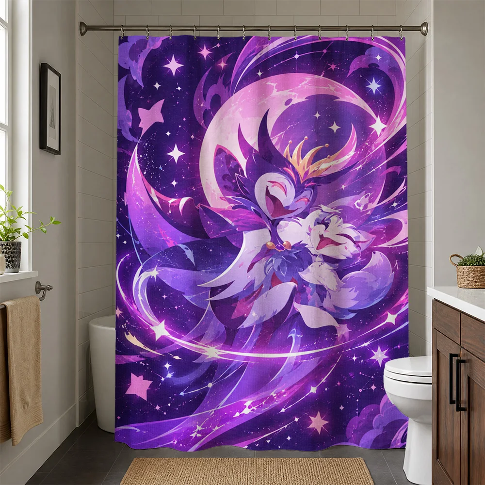 Vibrant Galaxy Fantasy Anime Princess Shower Curtain Purple Stars Cosmic Magic Bathroom Decor