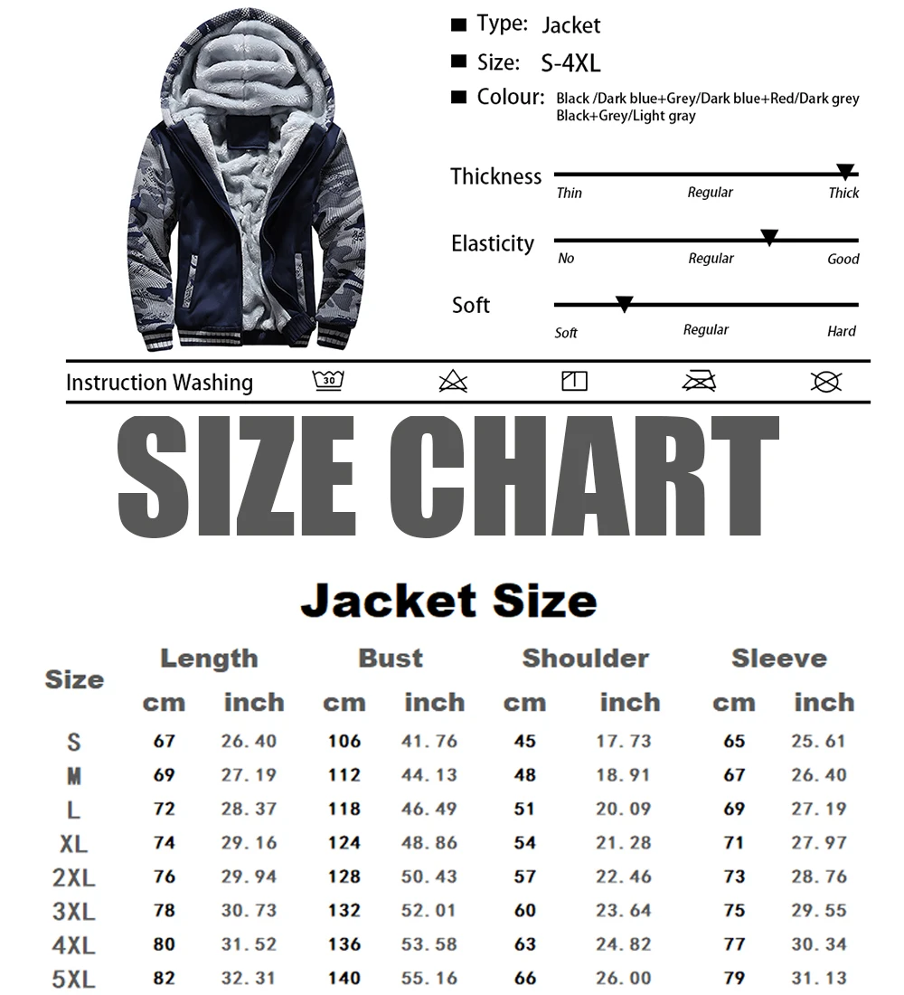 Men's Thicken Jacket Fleece Lining Winter Warm Hooded Coats Mens Windproof Full Zip Down Jackets Casual Outwear Sportswear