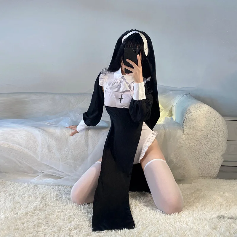 Cute Women Anime Nun Costume Cosplay Shows Outfit Sexy Ladies Halloween Performance Fancy Dress Up Sister Cos Uniform