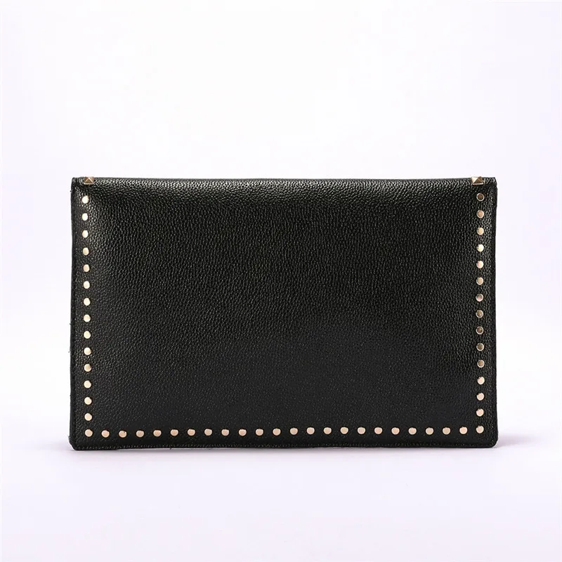 Envelope de couro PU para mulheres, rebite moda, bolsa de festa de luxo, bolsa feminina, design de marca