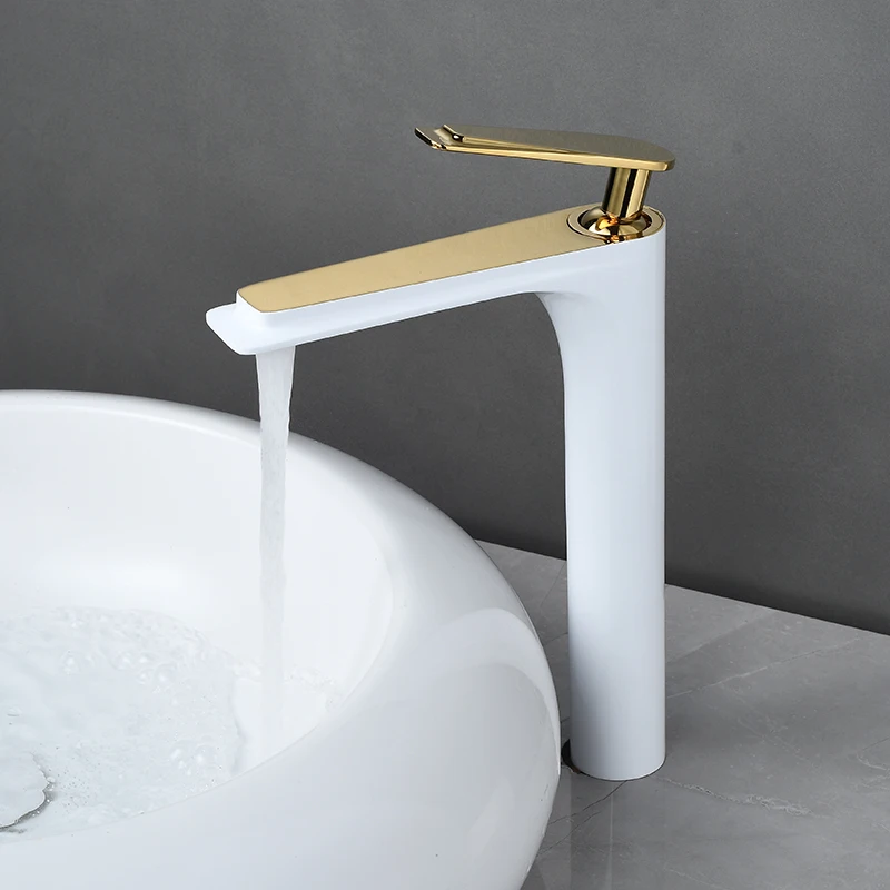 White And Gold Bathroom Faucets Grey Sink Mixer Tap Brass Hot Cold Black Gold Wash Basin Faucet Single Handle Crane For Bathroom