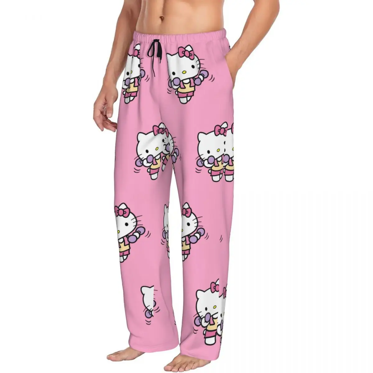 Custom Men Hello Kitty Pajama Pants Printed Cute Cat Sleep Sleepwear Bottoms with Pockets