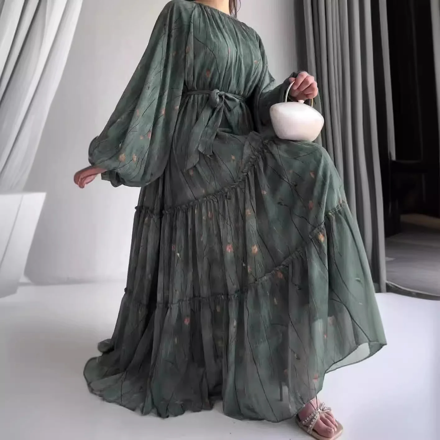 New European and American Fashion Printed Bohemian Style Large Hem Maxi Dress