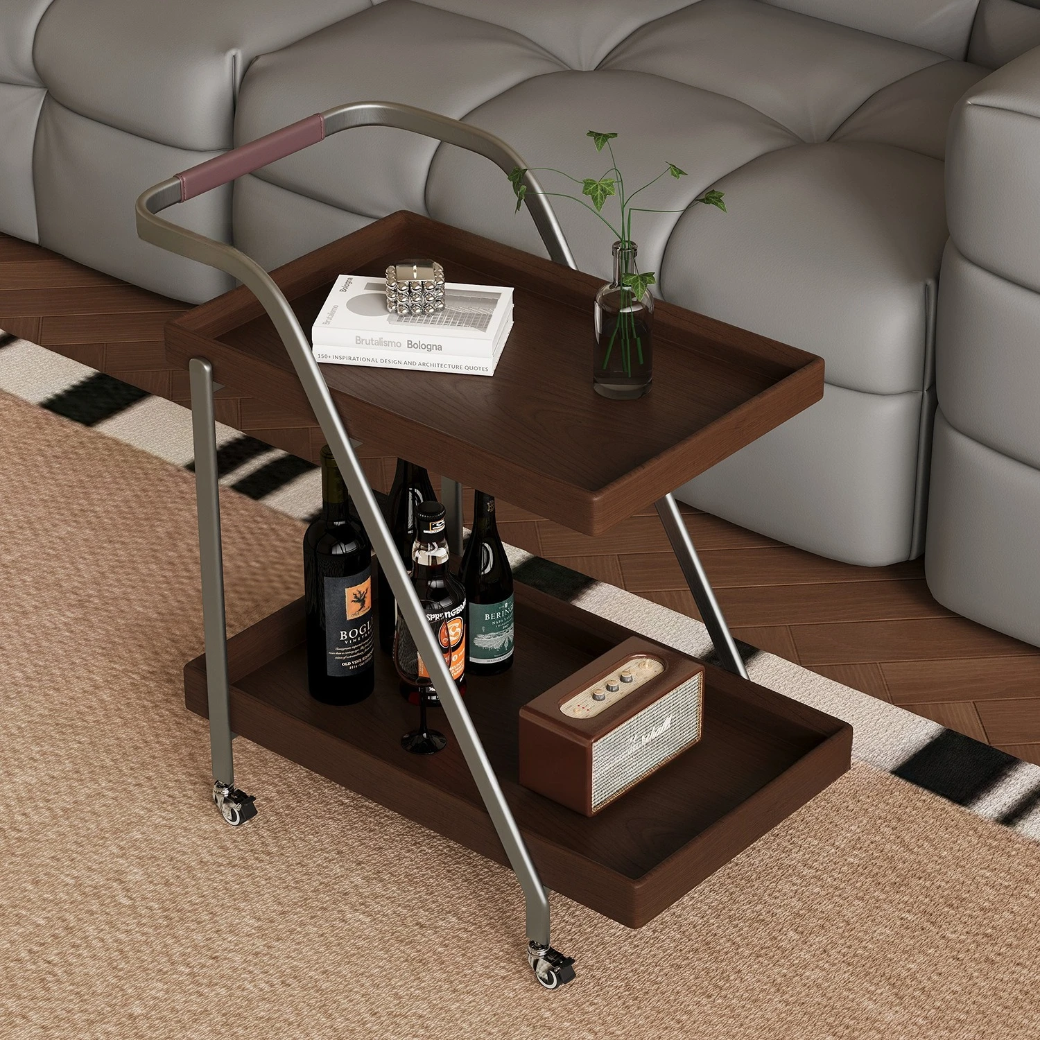 Solid wood mobile trolley living room sofa side small coffee table