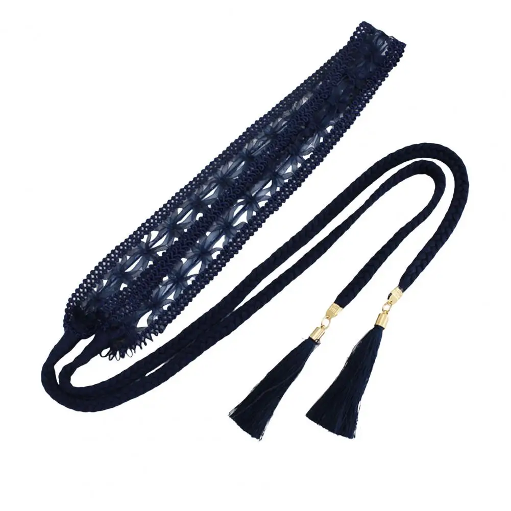 Dress Accessory Belt Elegant Lace Decorated Women's Dress Belt with Tassel End Solid Color Waist Cord Stylish Costume for Any