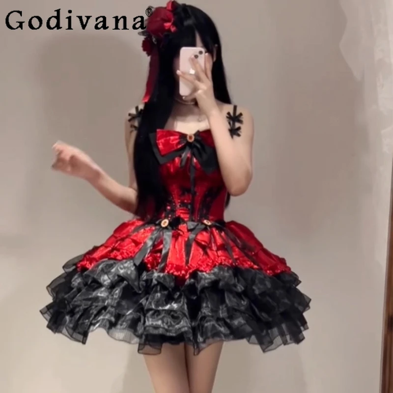 

Black and Red Lolita JSK Subculture Dress Girls Sweet Pure Desire Gentle Birthday Dress Women's Ballet Style Lolita Dress